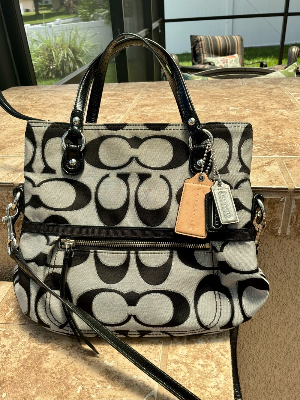 Coach Mia Satchel Signature Grey Canvas  #19861 Shoulder Bag, Cross Body